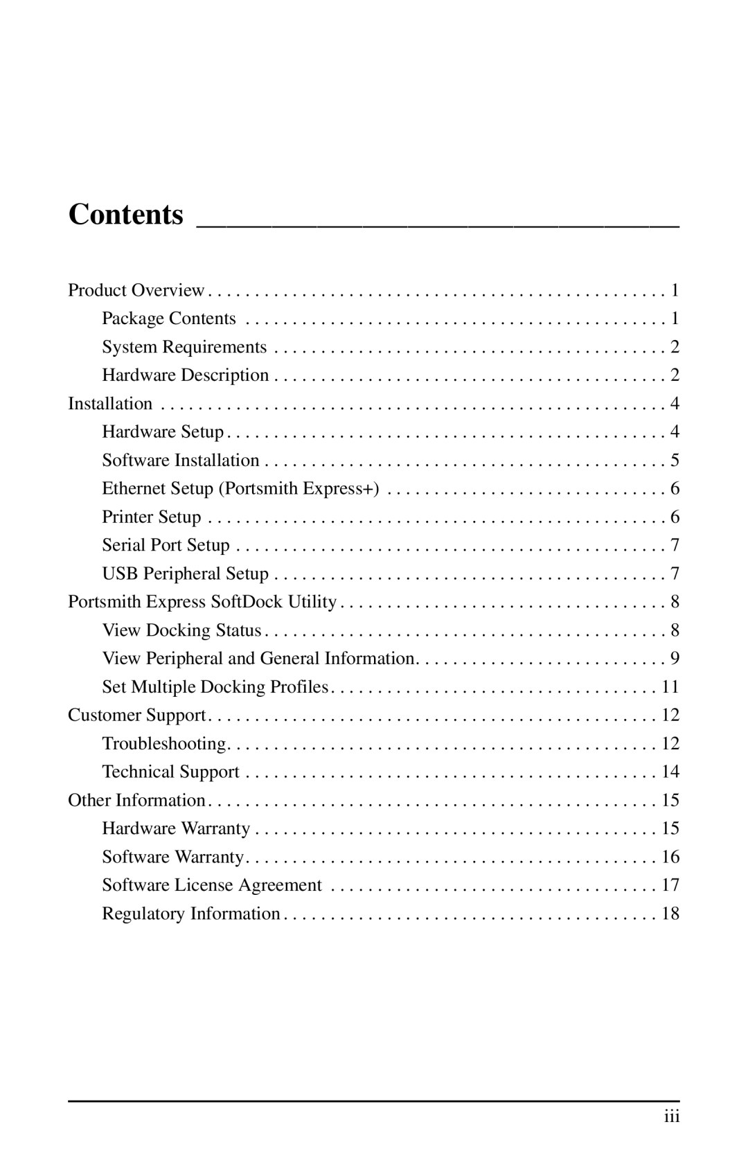 Portsmith USB user manual Contents 