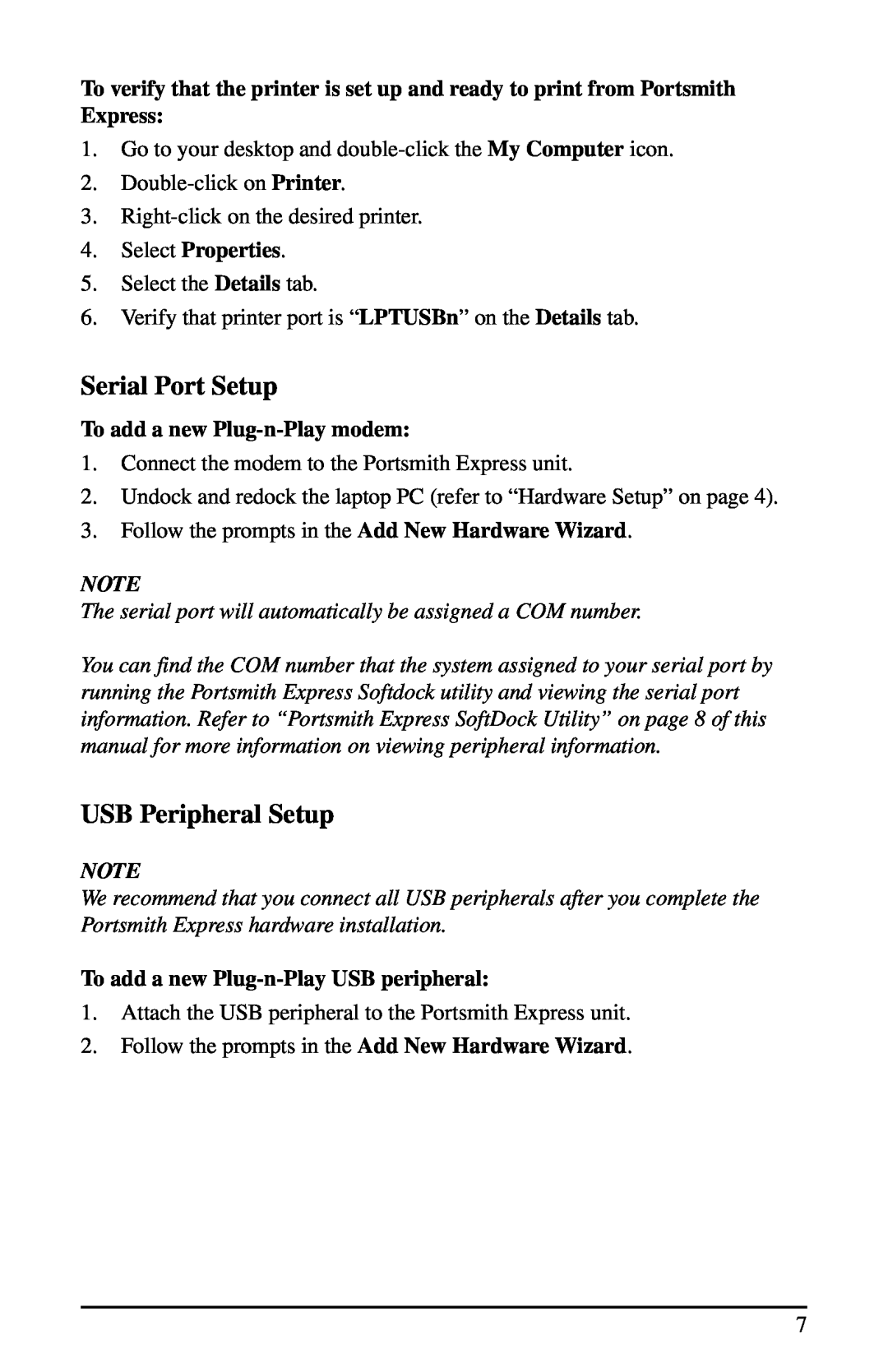 Portsmith user manual Serial Port Setup, USB Peripheral Setup, Select Properties, To add a new Plug-n-Play modem 
