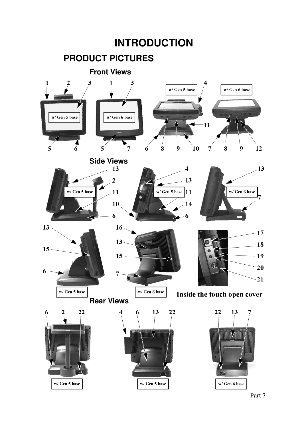 POSIFLEX Business Machines 16560900020 Product Pictures, Front Views, Side Views, Inside the touch open cover, Rear Views 