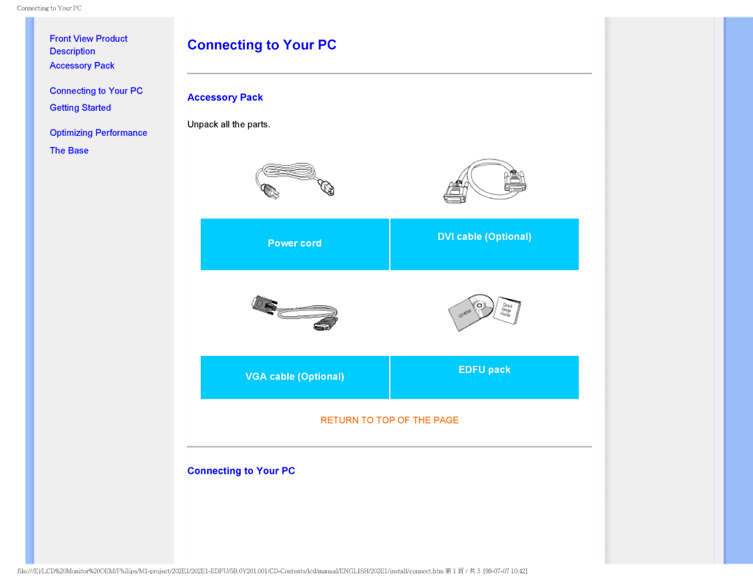 POSIFLEX Business Machines 202EI user manual Connecting to Your PC, Accessory Pack 