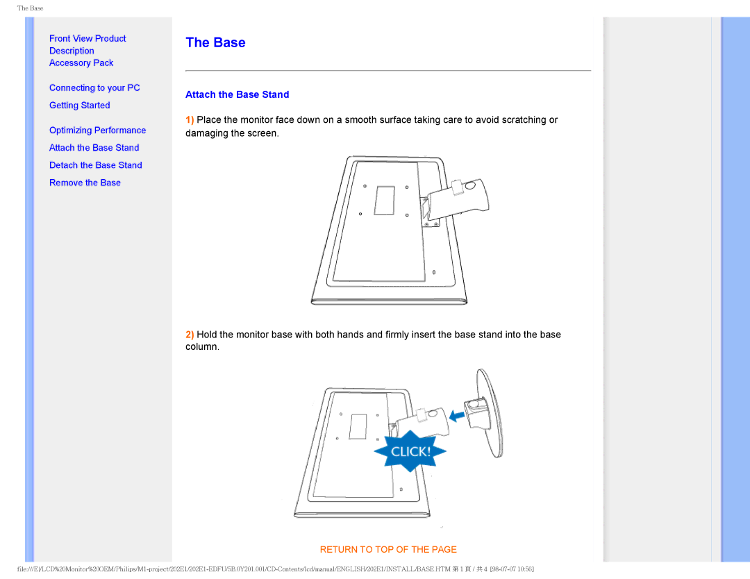 POSIFLEX Business Machines 202EI user manual Attach the Base Stand 