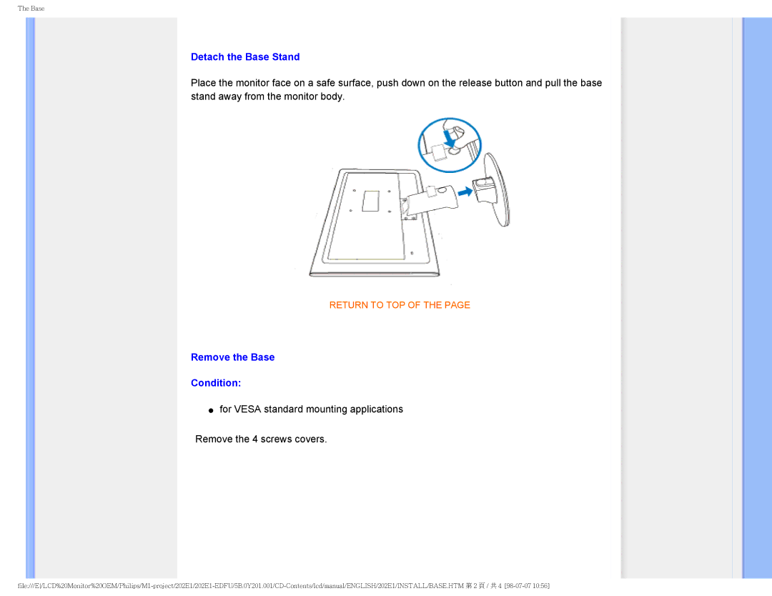 POSIFLEX Business Machines 202EI user manual Detach the Base Stand, Remove the Base Condition 