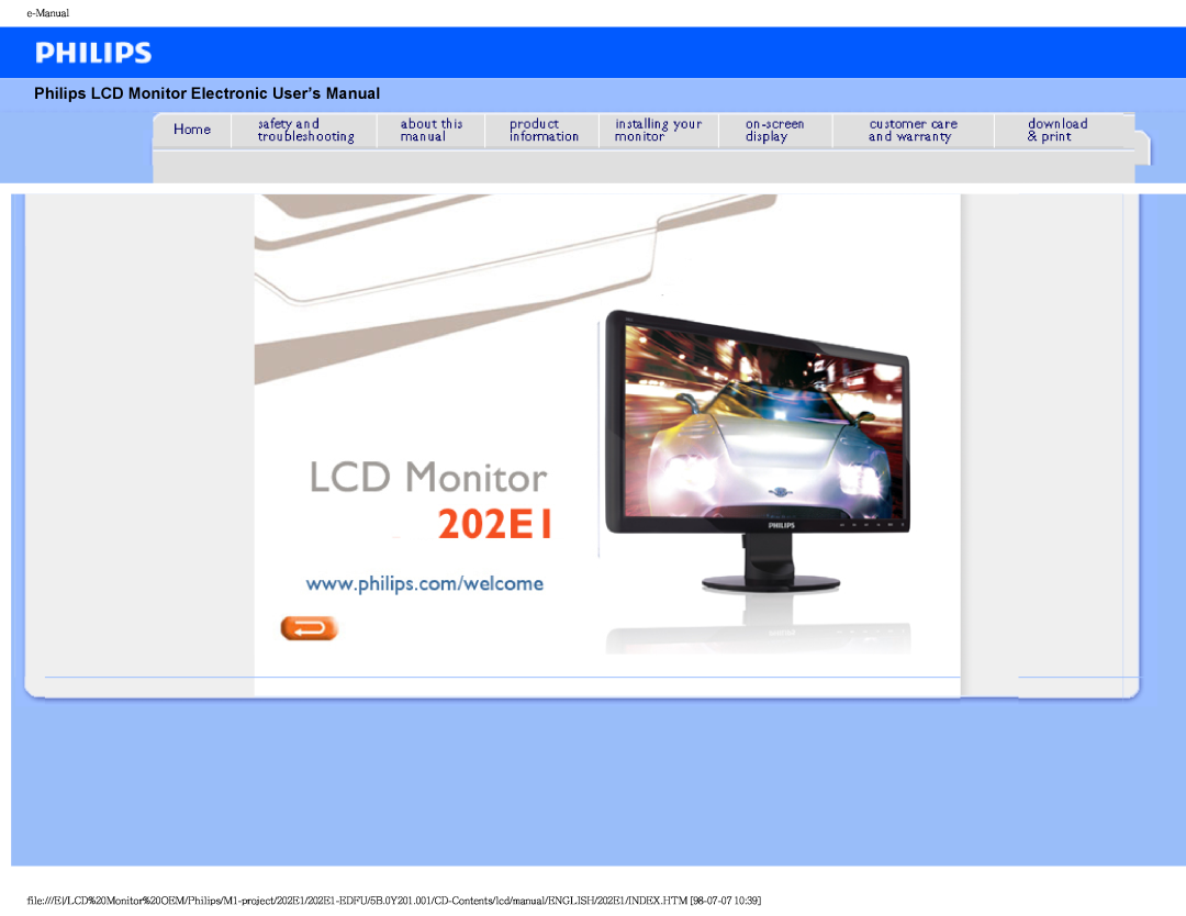 POSIFLEX Business Machines 202EI user manual Philips LCD Monitor Electronic User’s Manual, e-Manual 