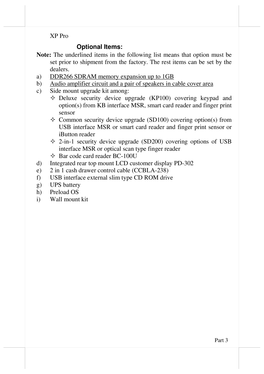 POSIFLEX Business Machines 5700G, 5800G user manual Optional Items 