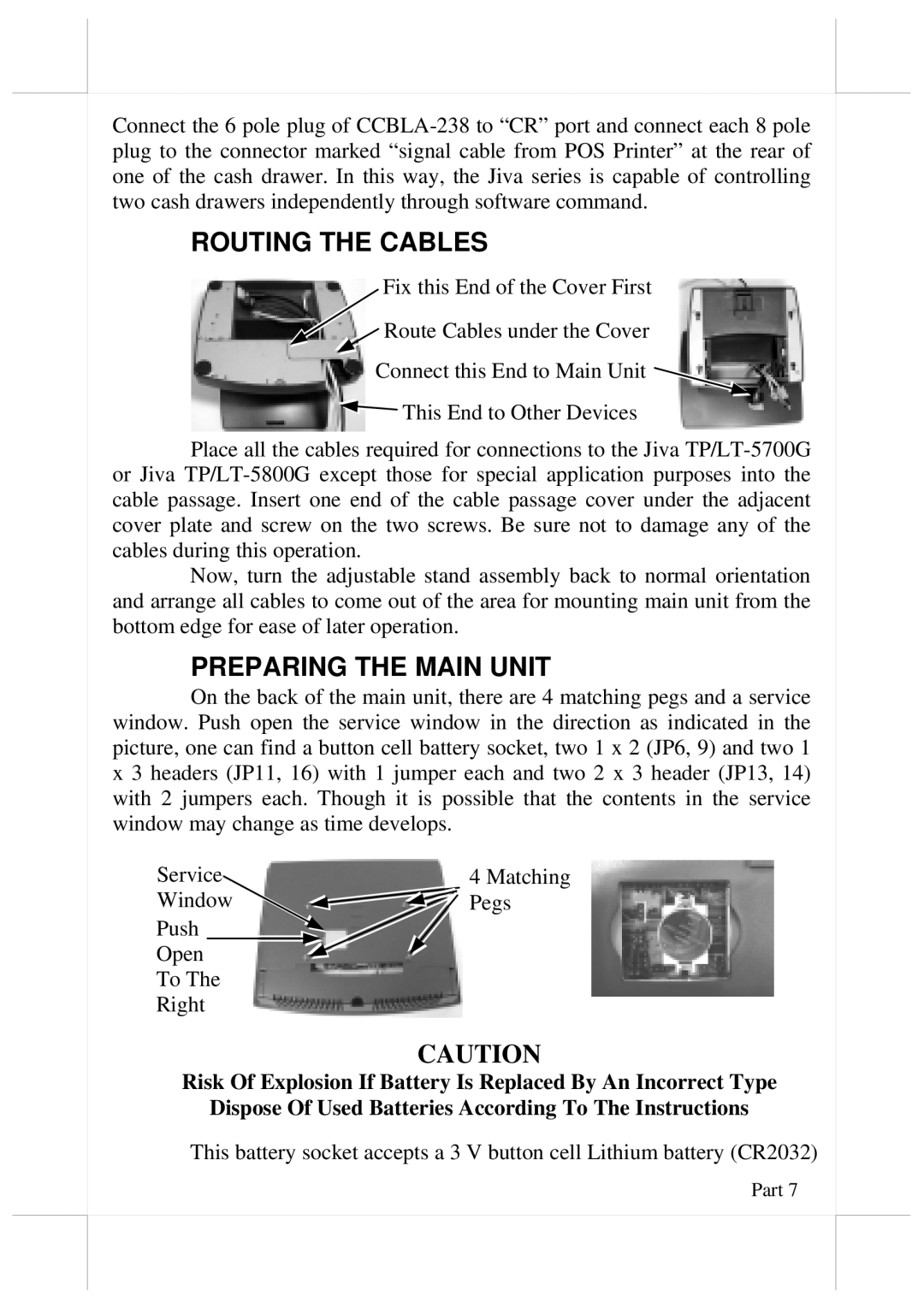 POSIFLEX Business Machines 5700G, 5800G user manual Routing the Cables, Preparing the Main Unit 