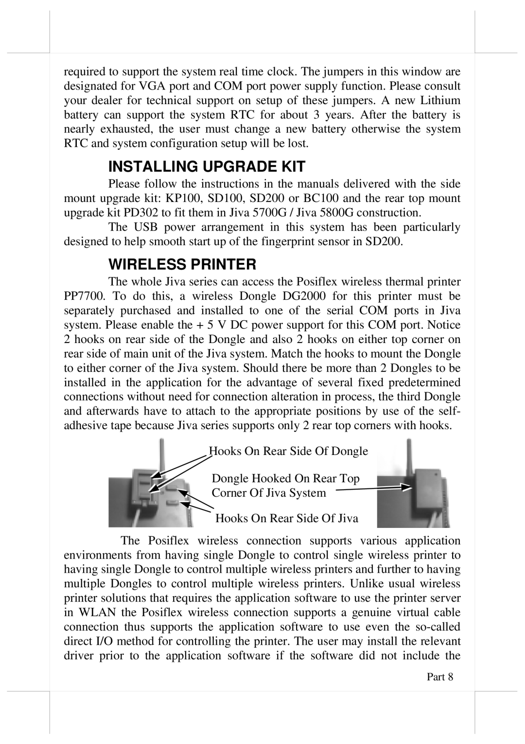 POSIFLEX Business Machines 5800G, 5700G user manual Installing Upgrade KIT, Wireless Printer 