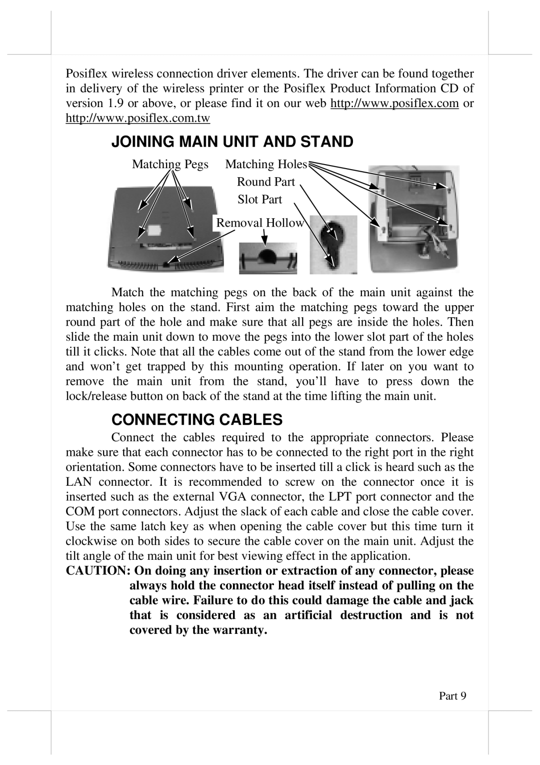 POSIFLEX Business Machines 5700G, 5800G user manual Joining Main Unit and Stand, Connecting Cables 