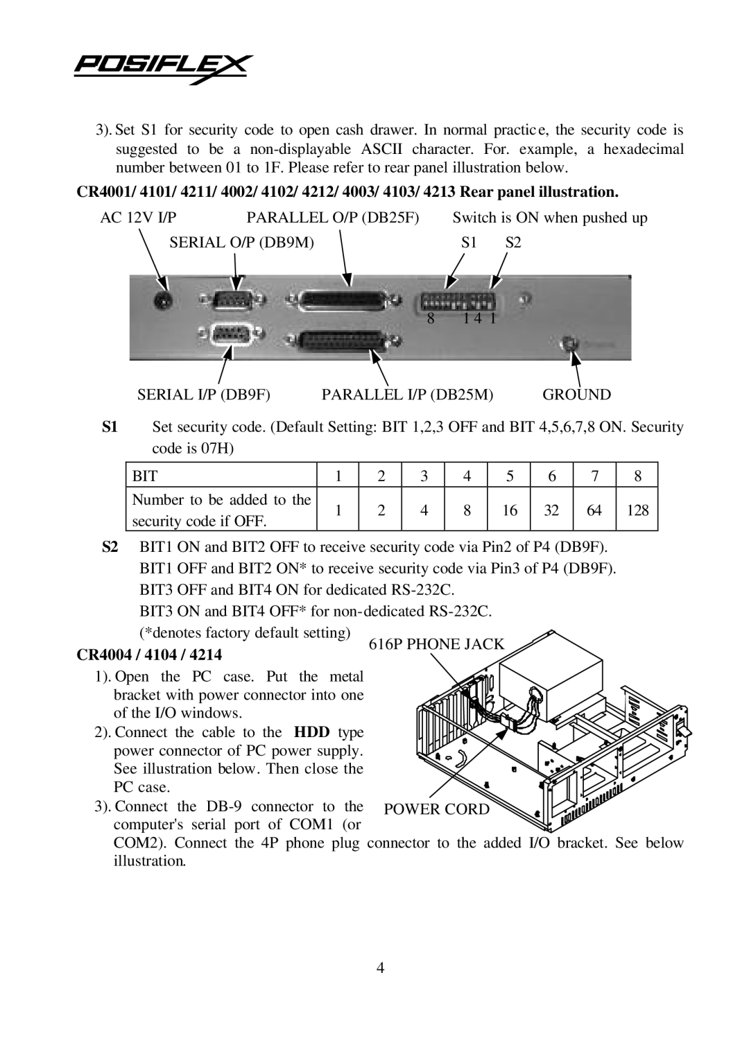 POSIFLEX Business Machines CR421X, CR400X, CR410X user manual CR4004 / 4104, HDD type 