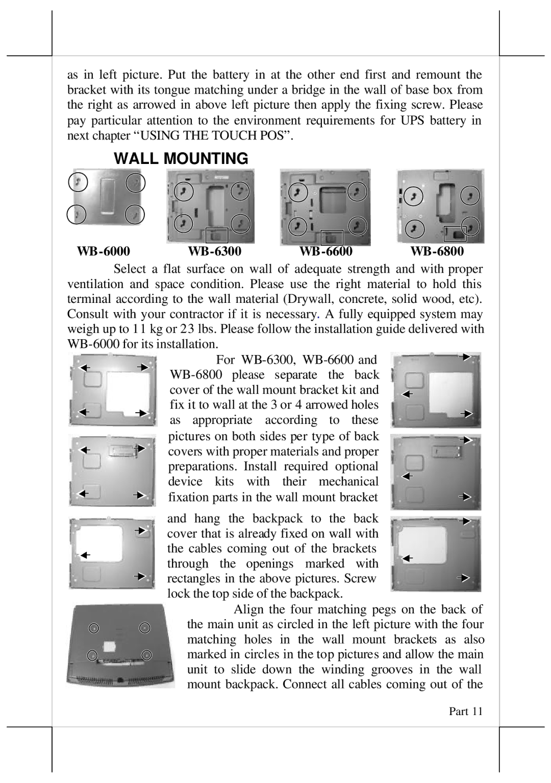 POSIFLEX Business Machines 16280900030, Jiva TP/LT - 5815 user manual Wall Mounting 