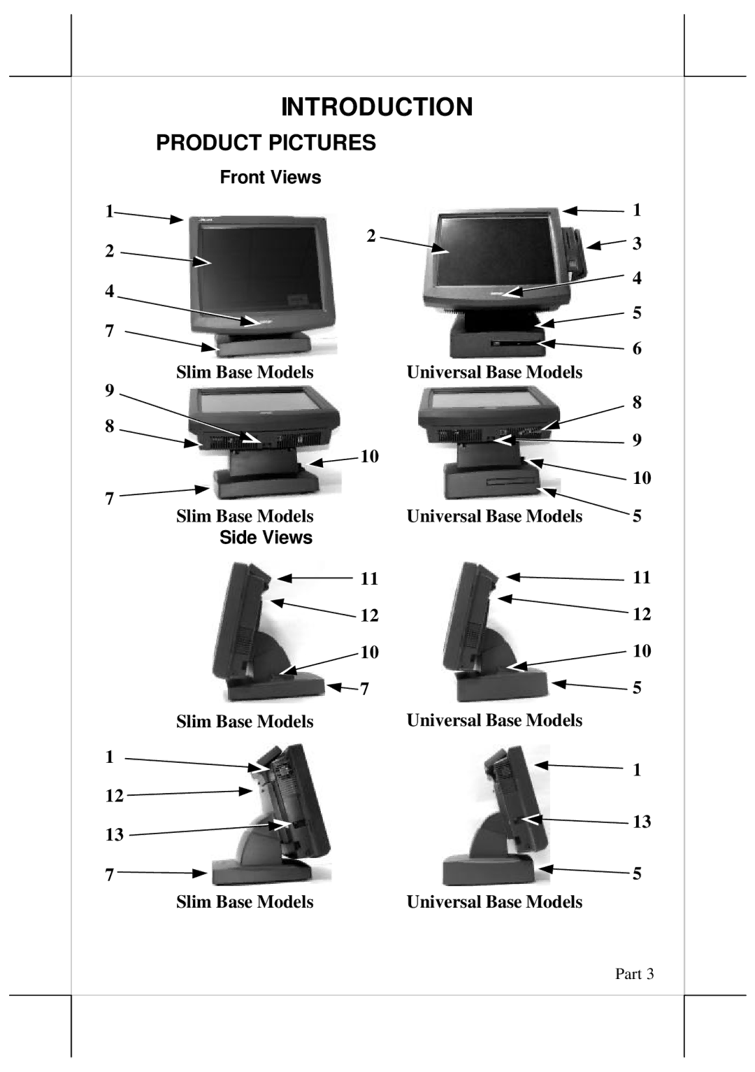 POSIFLEX Business Machines 16280900030, Jiva TP/LT - 5815 user manual Introduction, Front Views 