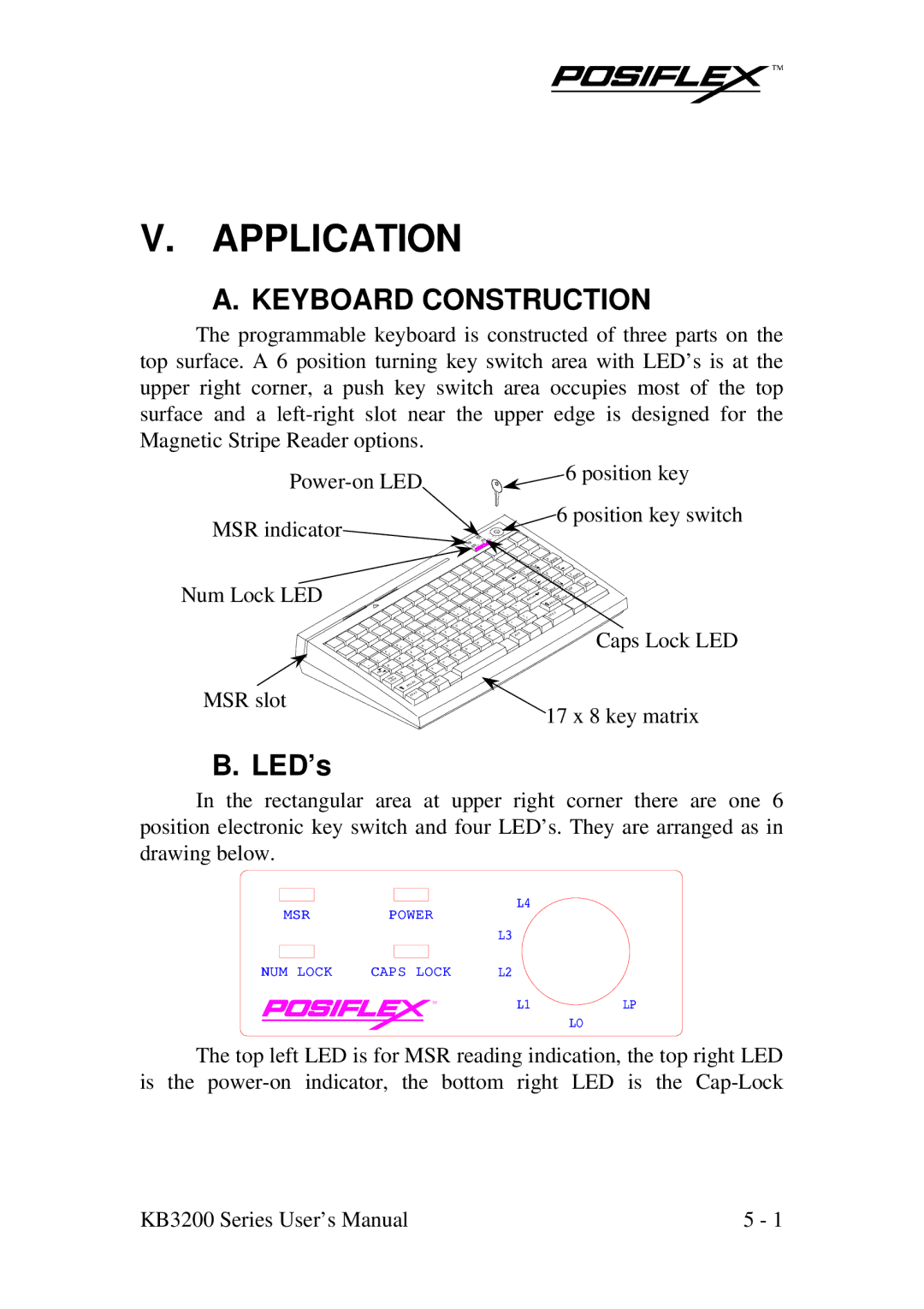 POSIFLEX Business Machines KB3200 user manual Application, Keyboard Construction 