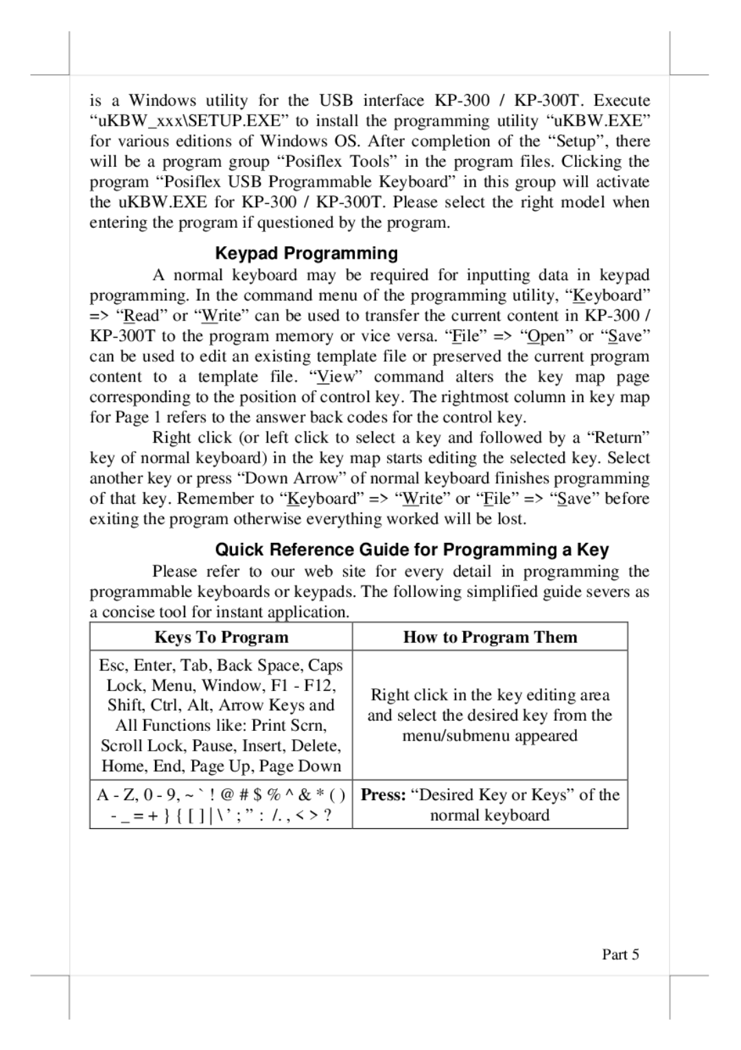 POSIFLEX Business Machines KP-300T user manual Keypad Programming, Quick Reference Guide for Programming a Key 