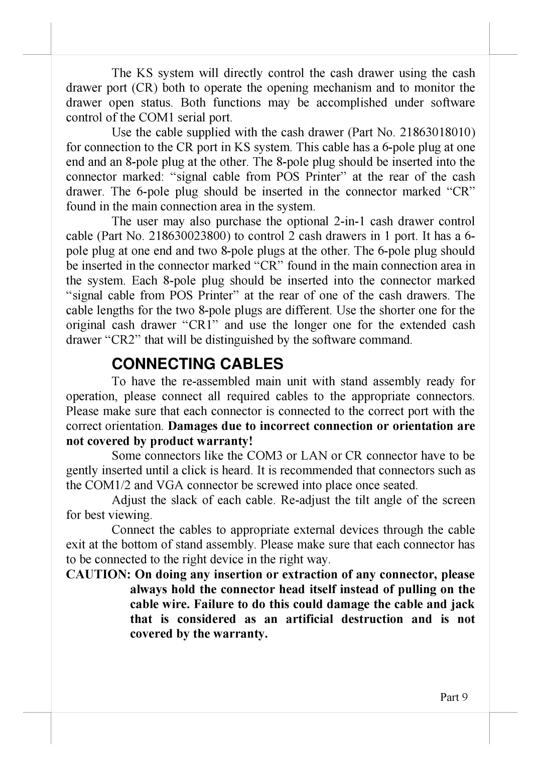 POSIFLEX Business Machines KS-6812 manual Connecting Cables 