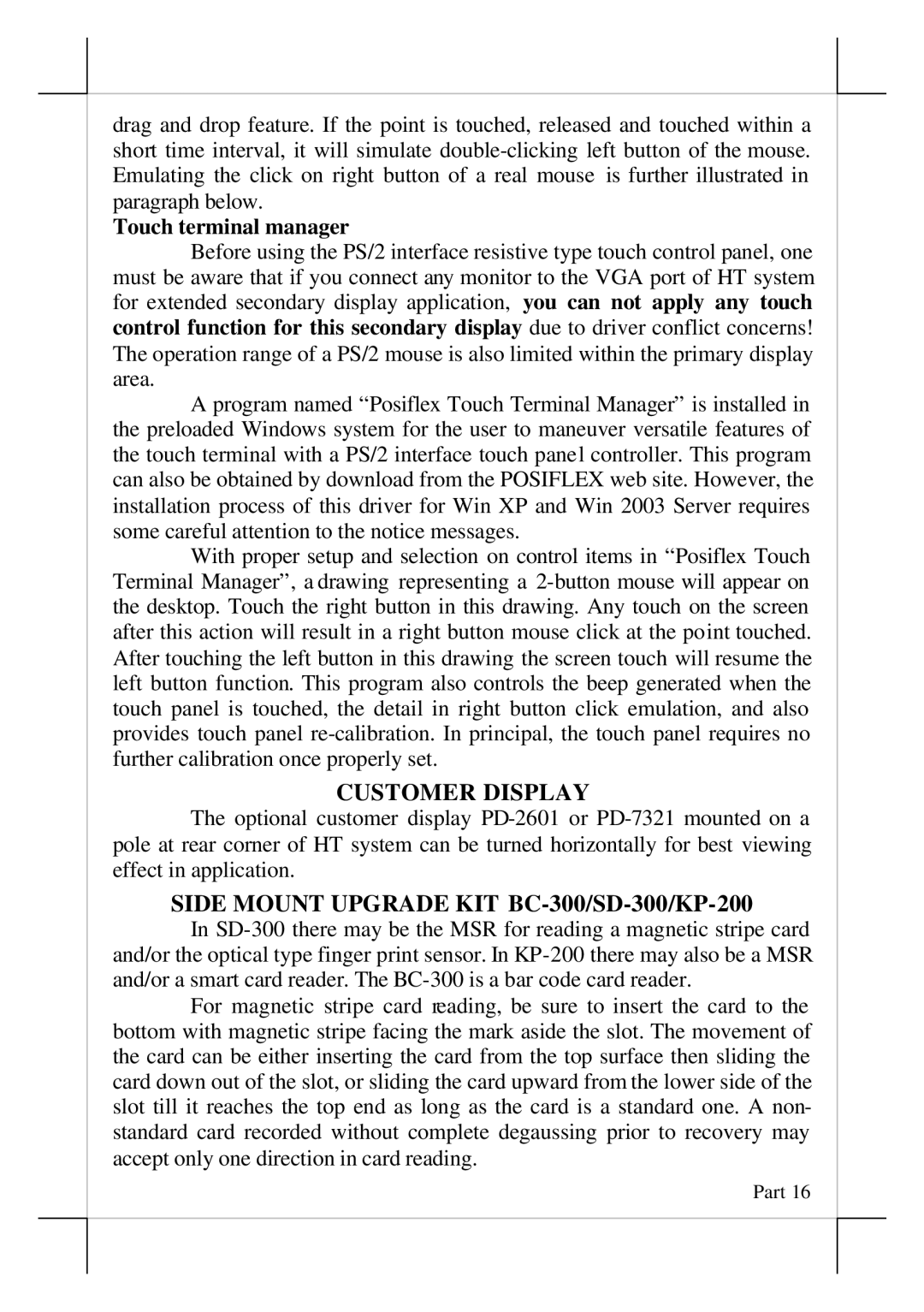 POSIFLEX Business Machines POS terminals, HT-2212 user manual Touch terminal manager, Customer Display 