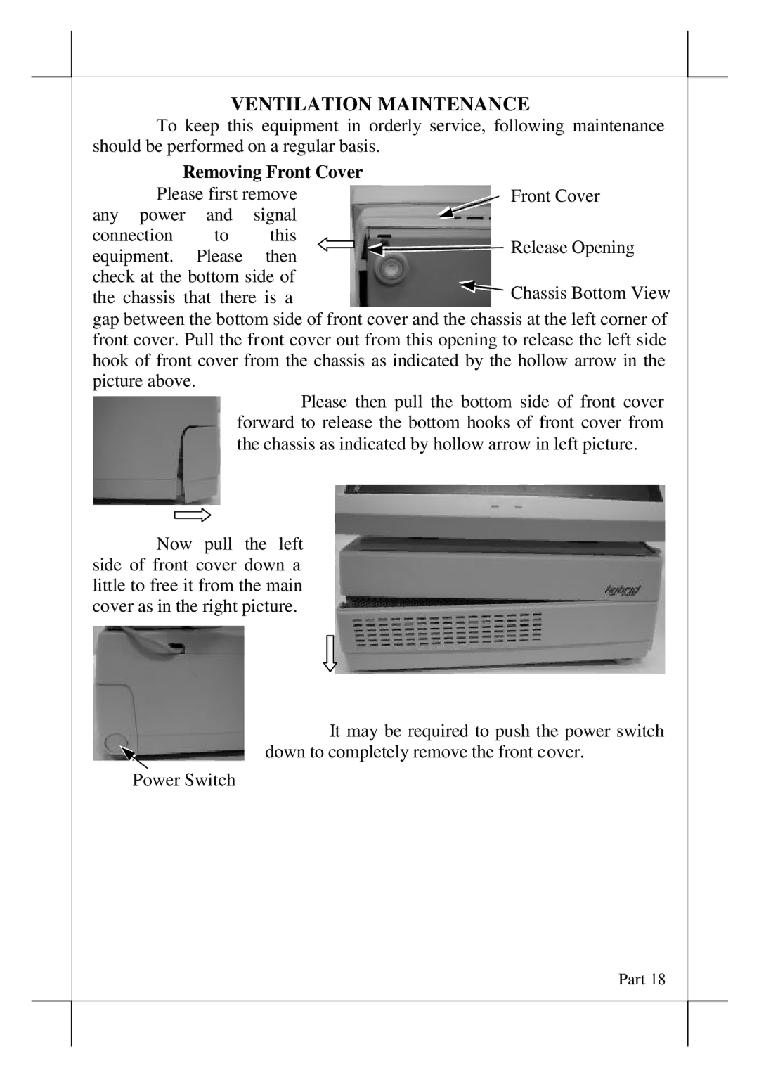 POSIFLEX Business Machines POS terminals, HT-2212 user manual Ventilation Maintenance, Removing Front Cover 