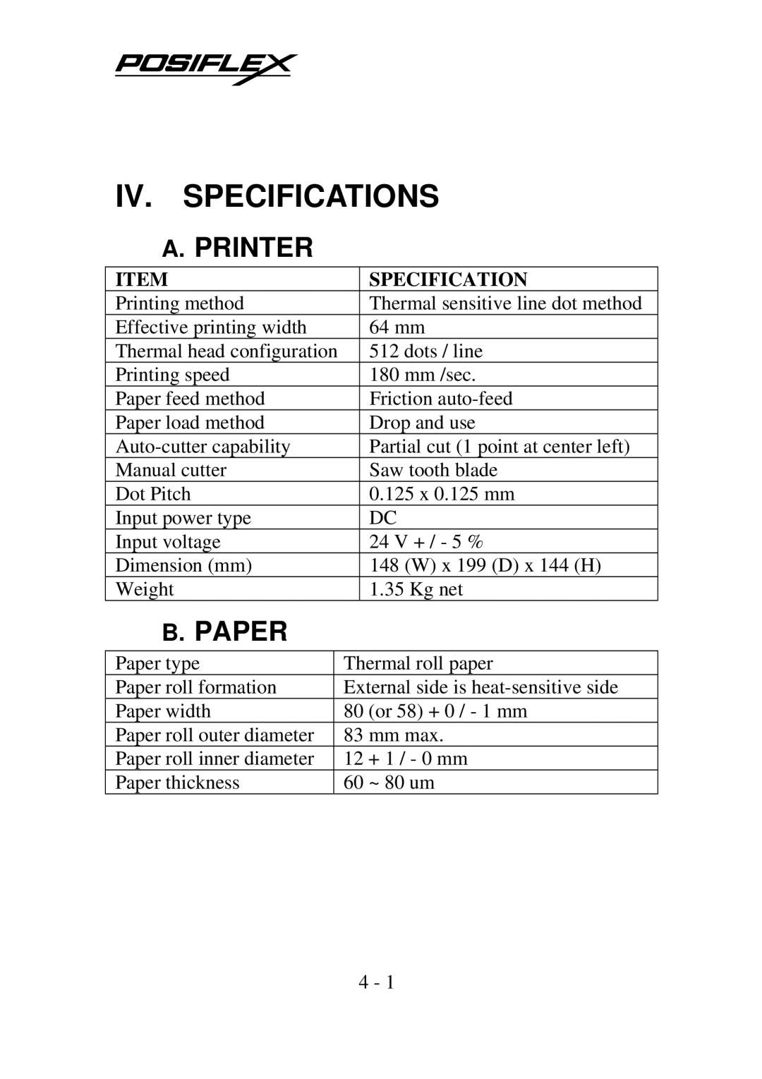 POSIFLEX Business Machines Posiflex Thermal Printer, PP-7000IIUSB warranty Paper 