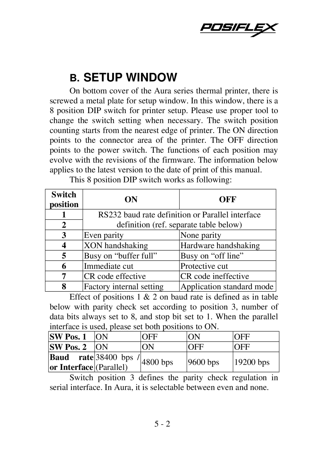 POSIFLEX Business Machines Posiflex Thermal Printer, PP-7000IIUSB warranty Setup Window, Off 