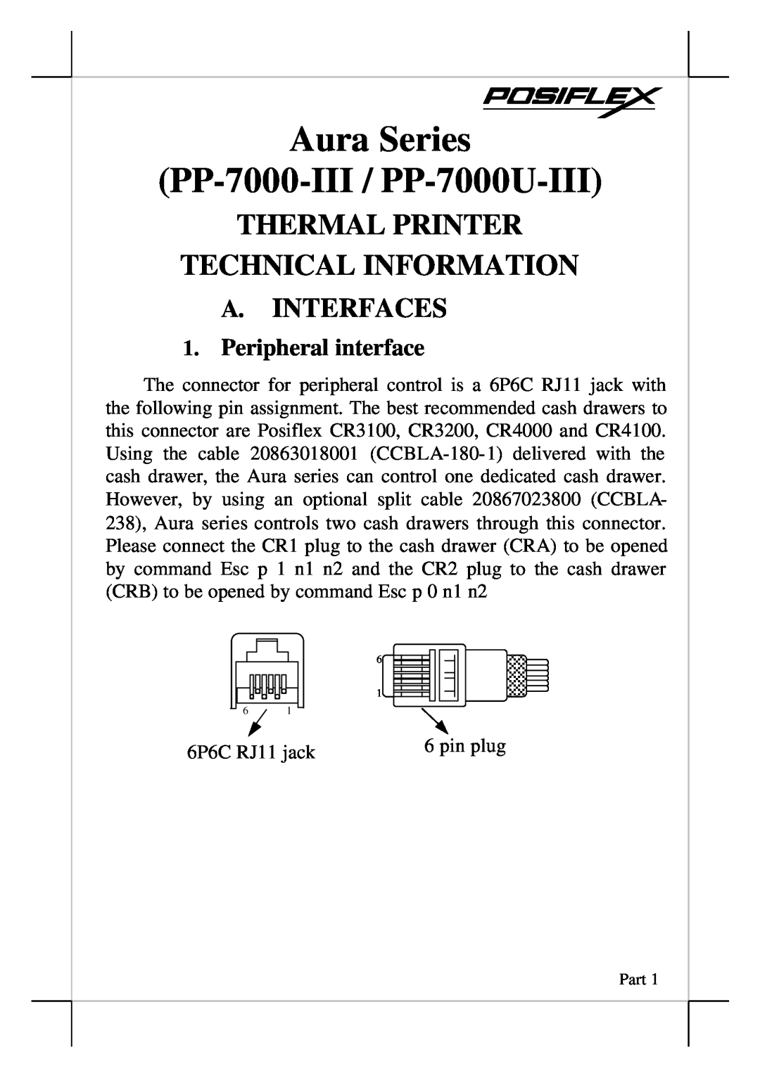 POSIFLEX Business Machines pp-7000-III manual A. Interfaces, Aura Series PP-7000-III / PP-7000U-III, Peripheral interface 