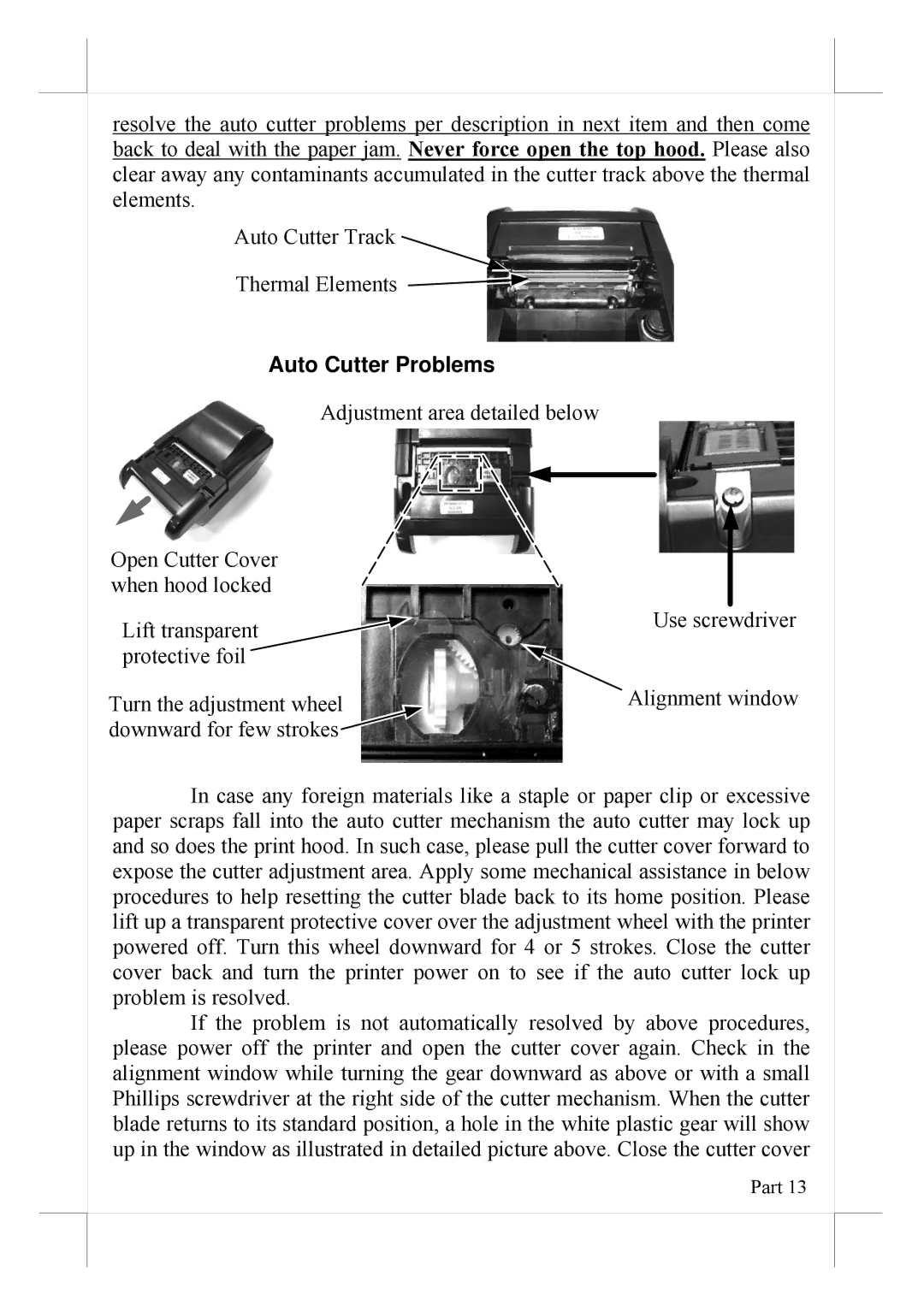 POSIFLEX Business Machines PP-8000U, PP-8000L warranty Auto Cutter Problems 