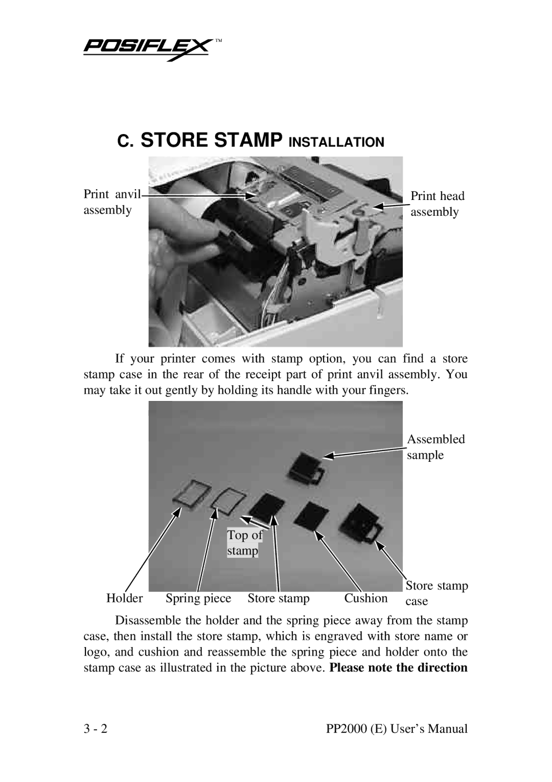 POSIFLEX Business Machines PP2000 manual Store Stamp Installation 