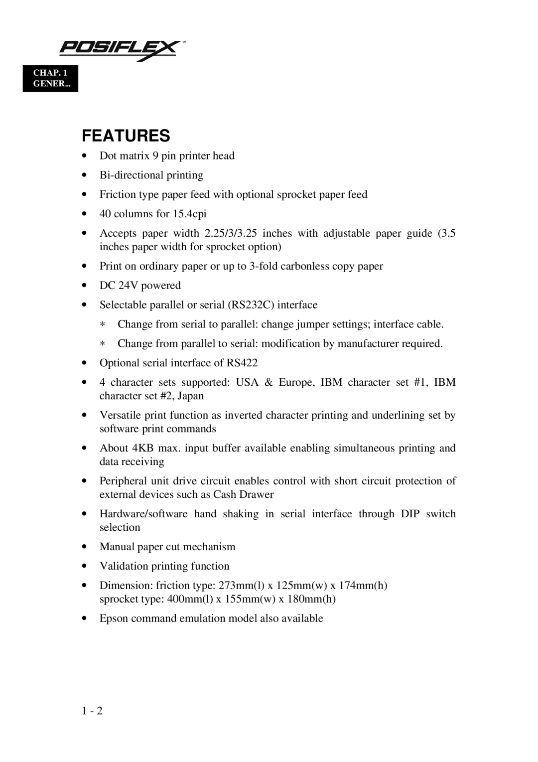 POSIFLEX Business Machines PP3000 manual Features 