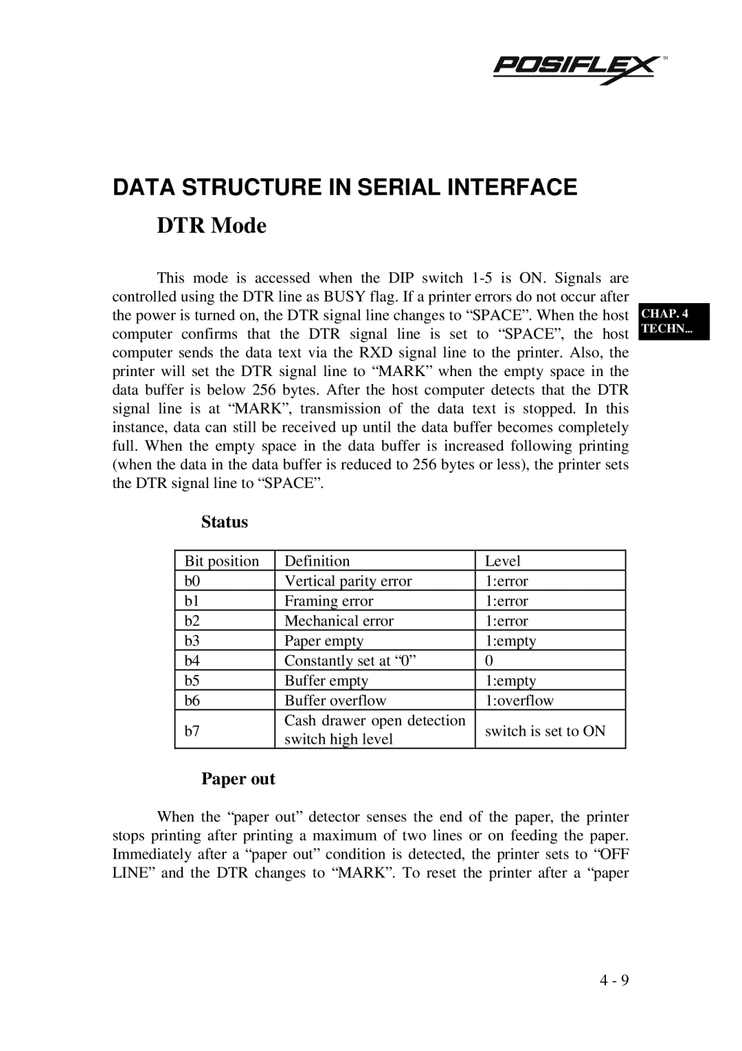 POSIFLEX Business Machines PP3000 manual Data Structure in Serial Interface, DTR Mode 