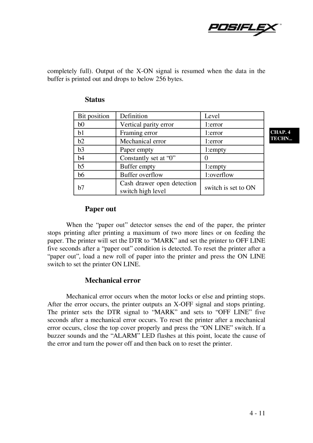 POSIFLEX Business Machines PP3000 manual Status 