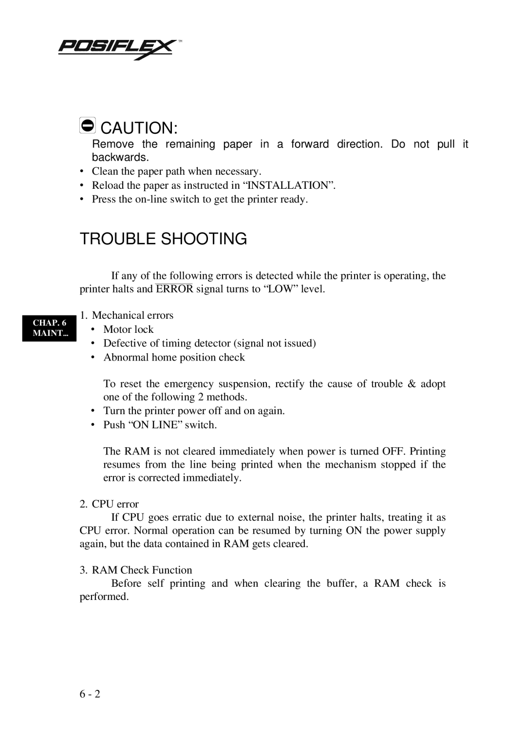 POSIFLEX Business Machines PP3000 manual Trouble Shooting 