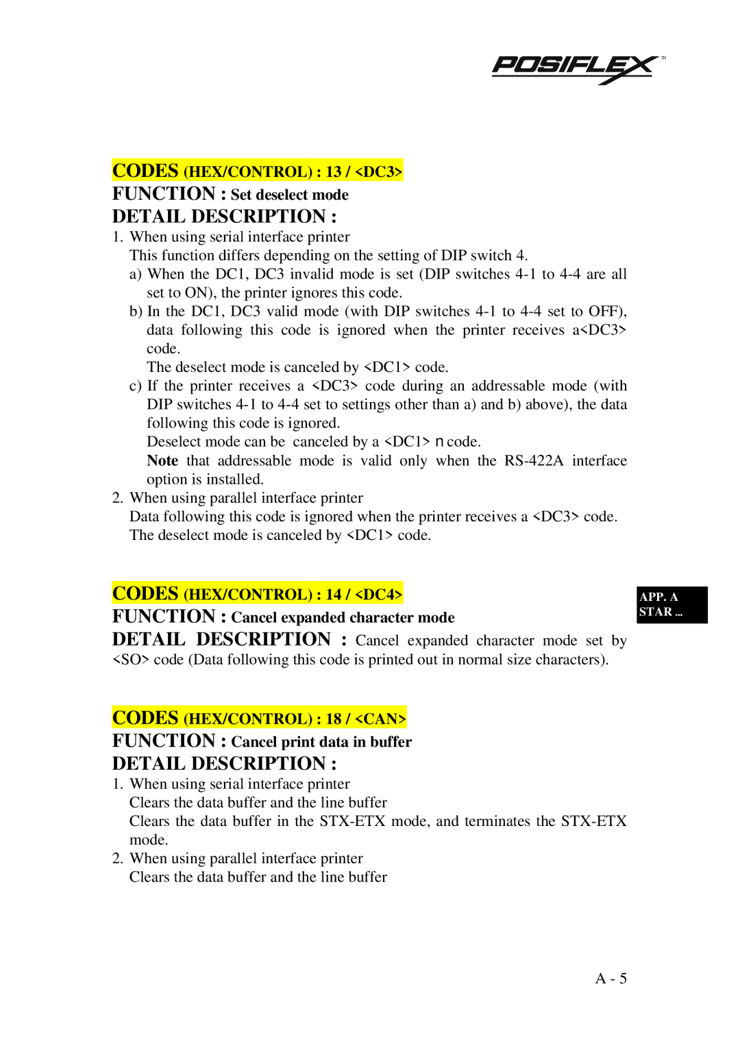 POSIFLEX Business Machines PP3000 manual Codes HEX/CONTROL 13 / DC3, Codes HEX/CONTROL 14 / DC4, Codes HEX/CONTROL 18 / can 