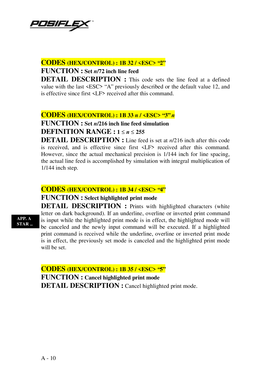 POSIFLEX Business Machines PP3000 manual Codes, Definition Range 1 ≤ n ≤ 