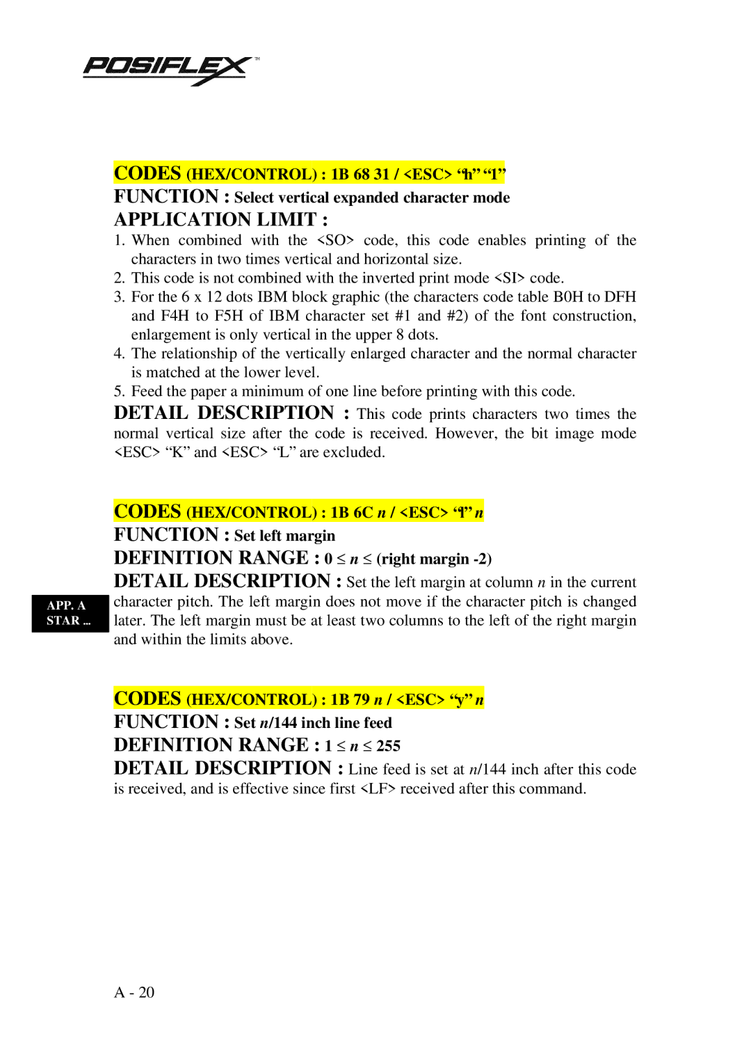 POSIFLEX Business Machines PP3000 manual Definition Range 0 ≤ n ≤ right margin, Function Set left margin 