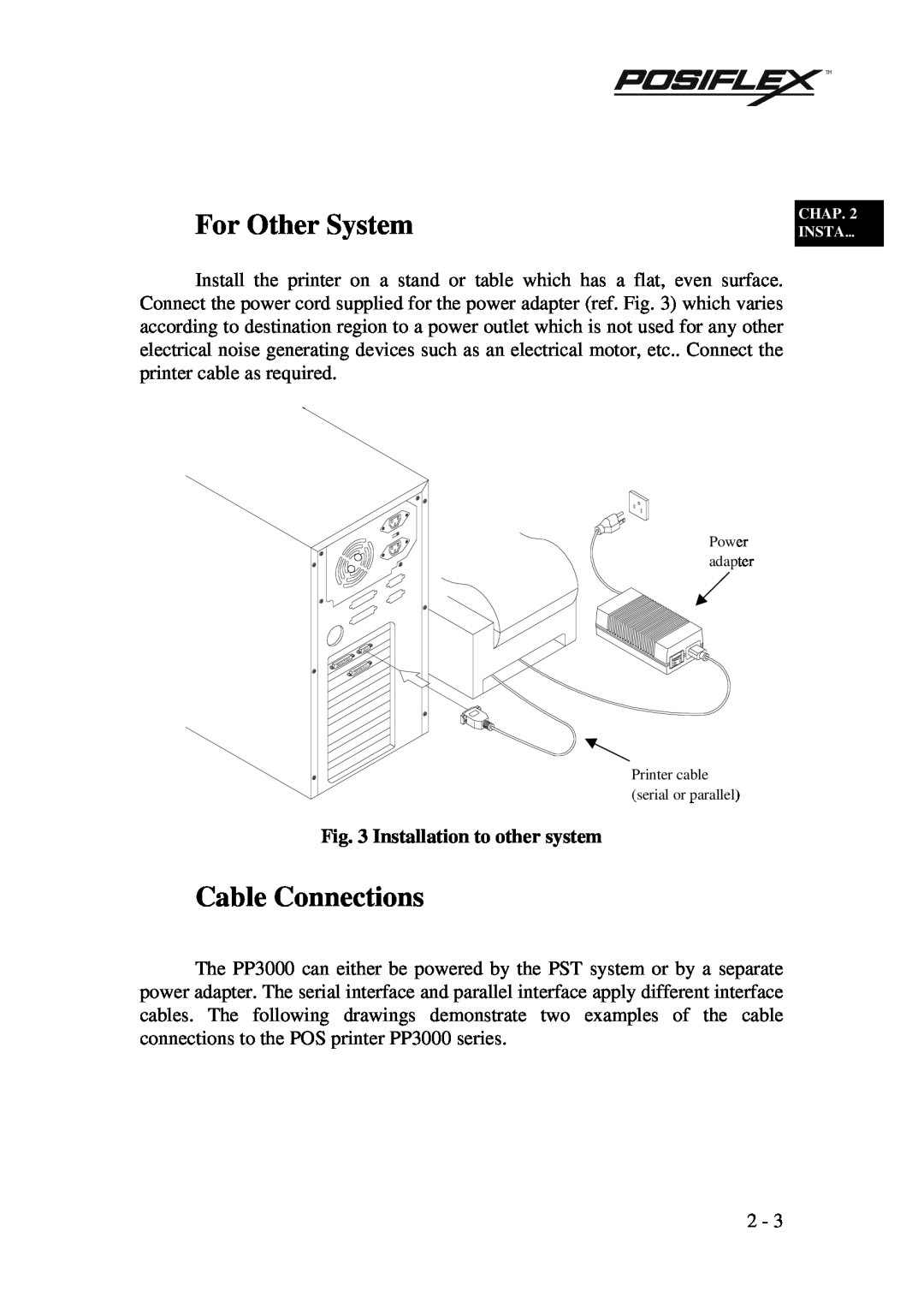 POSIFLEX Business Machines PP3000 manual For Other System, Cable Connections, Installation to other system 