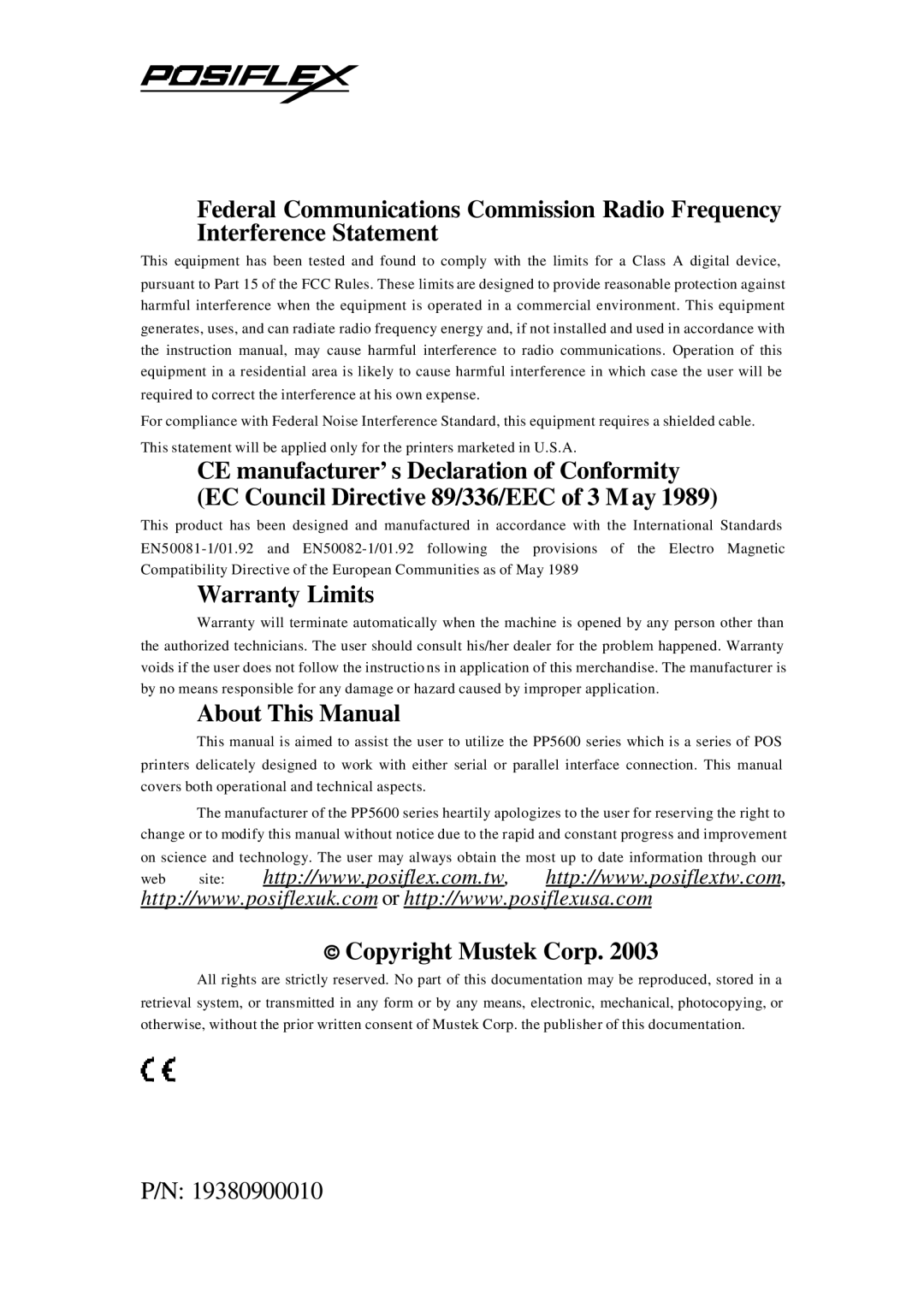 POSIFLEX Business Machines PP5600 SERIES user manual Warranty Limits 