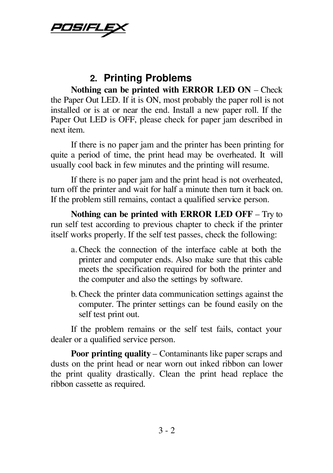 POSIFLEX Business Machines PP5600 SERIES user manual Printing Problems 