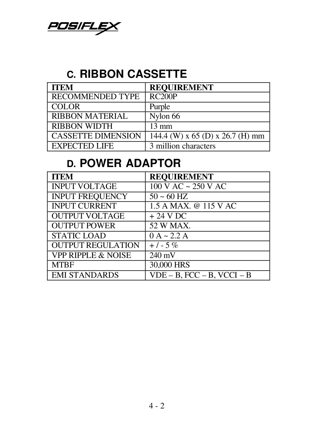 POSIFLEX Business Machines PP5600 SERIES user manual Ribbon Cassette, Power Adaptor 