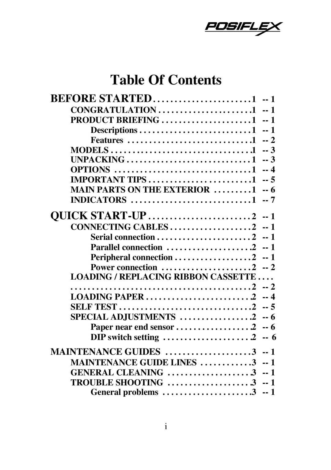 POSIFLEX Business Machines PP5600 SERIES user manual Table Of Contents 