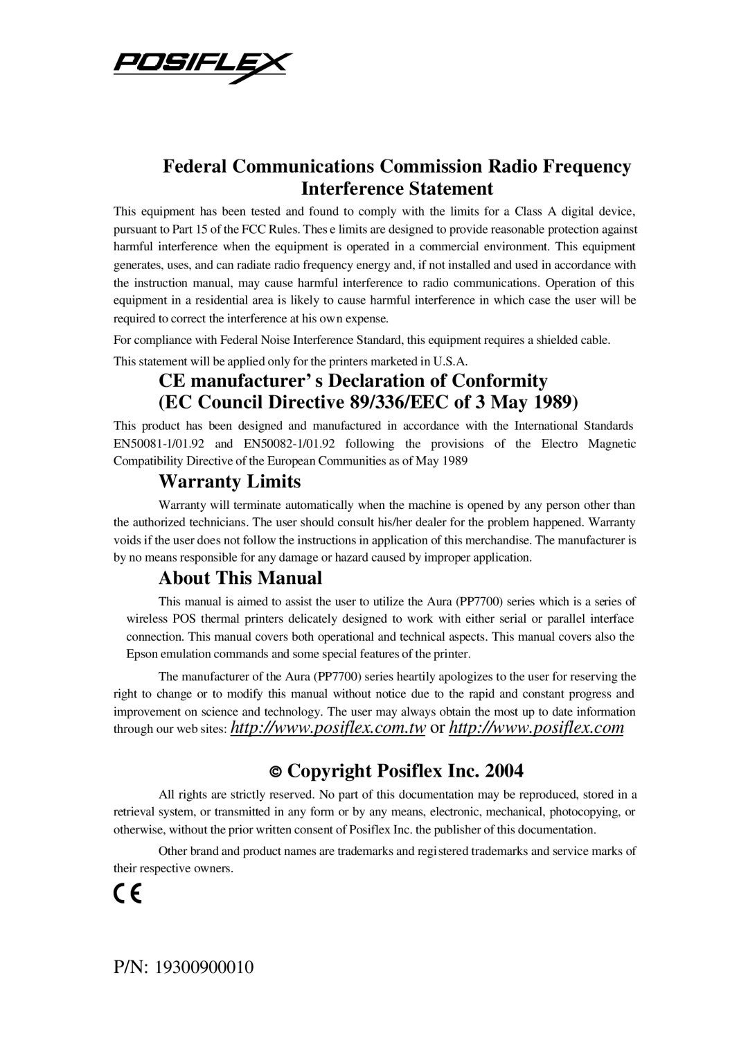 POSIFLEX Business Machines PP7700 Series warranty Warranty Limits, About This Manual, Copyright Posiflex Inc 