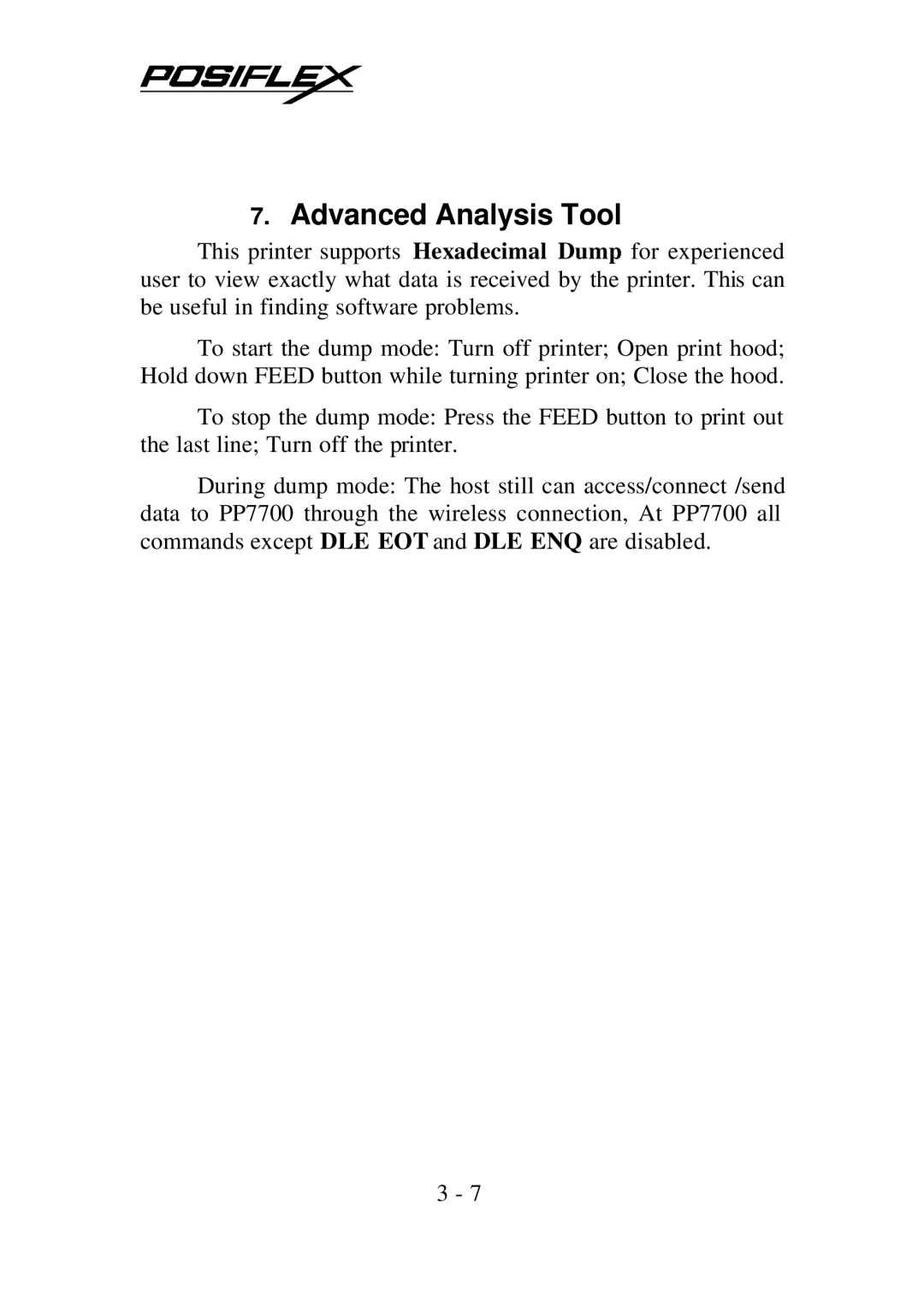 POSIFLEX Business Machines PP7700 Series warranty Advanced Analysis Tool 