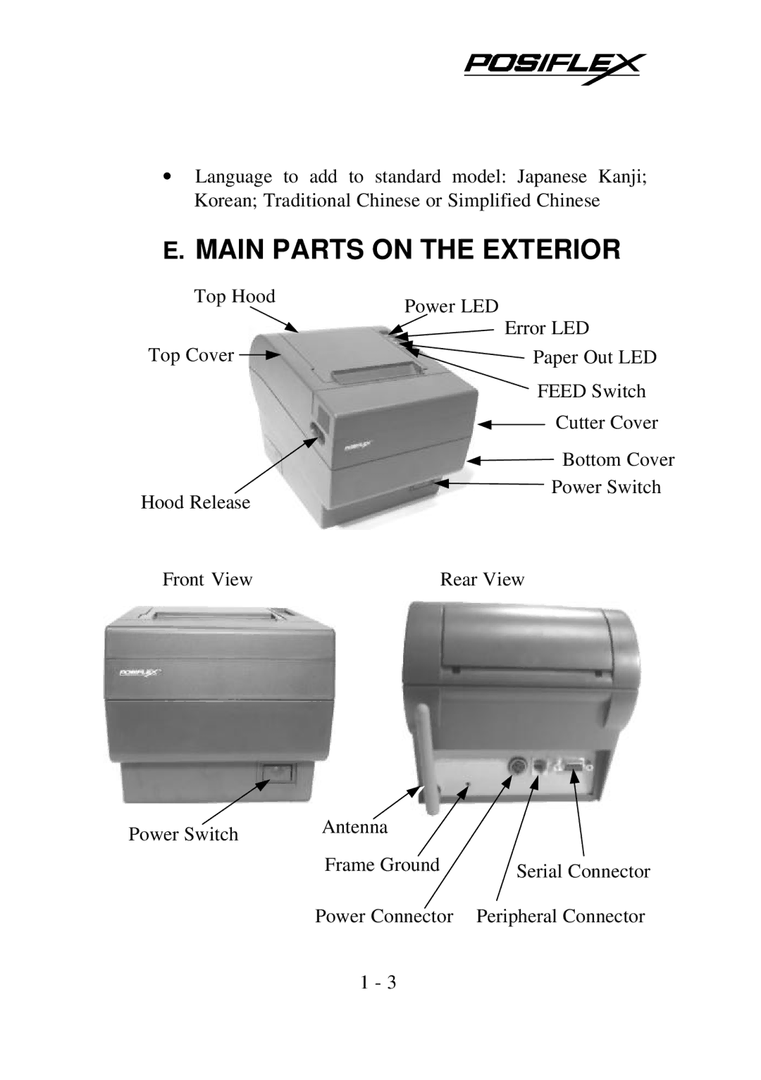 POSIFLEX Business Machines PP7700 Series warranty Main Parts on the Exterior 