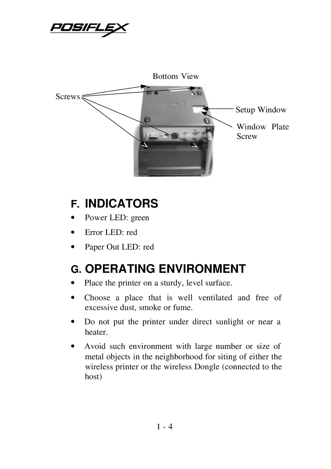 POSIFLEX Business Machines PP7700 Series warranty Indicators, Operating Environment 