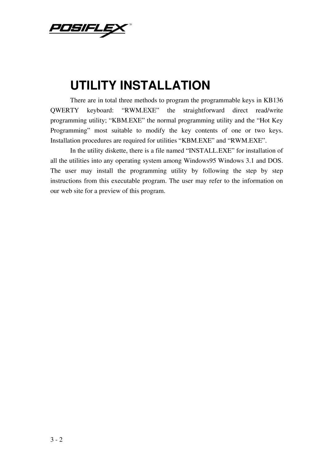 POSIFLEX Business Machines PST KB136 manual Utility Installation 