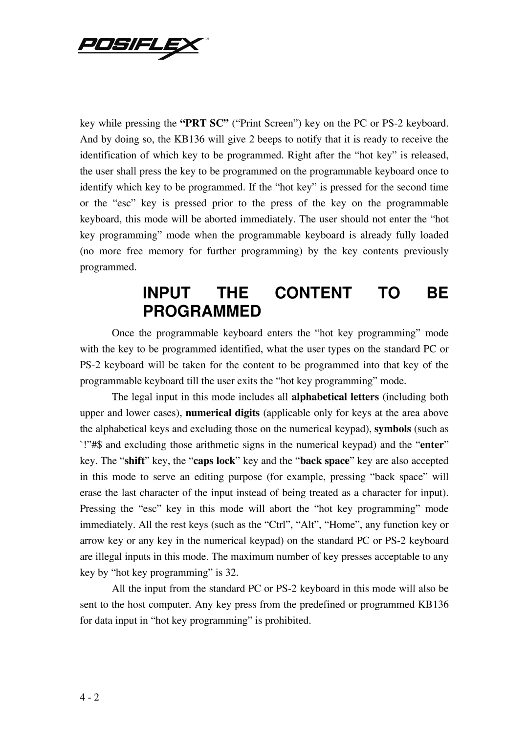 POSIFLEX Business Machines PST KB136 manual Input the Content to be Programmed 