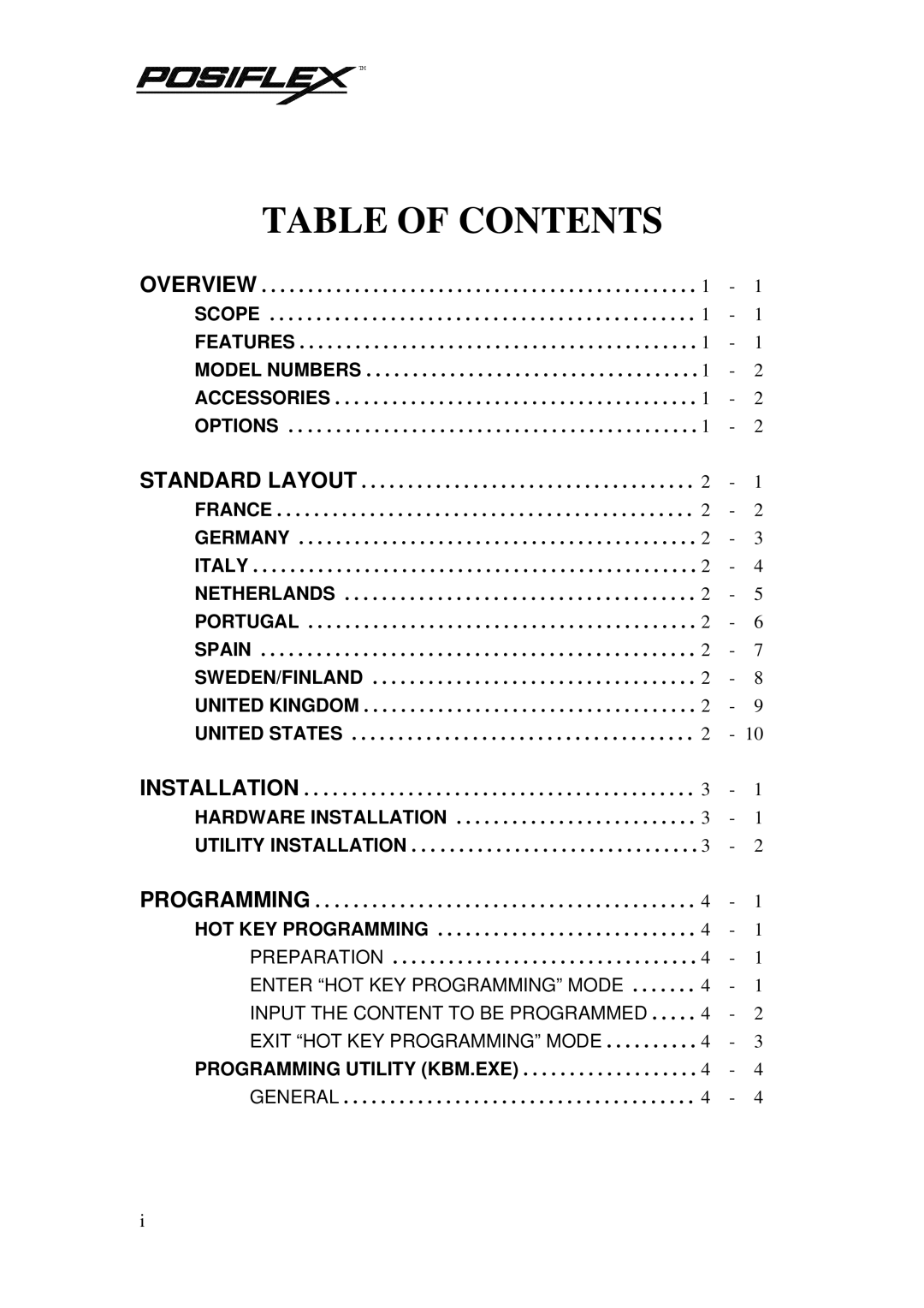 POSIFLEX Business Machines PST KB136 manual Table of Contents 