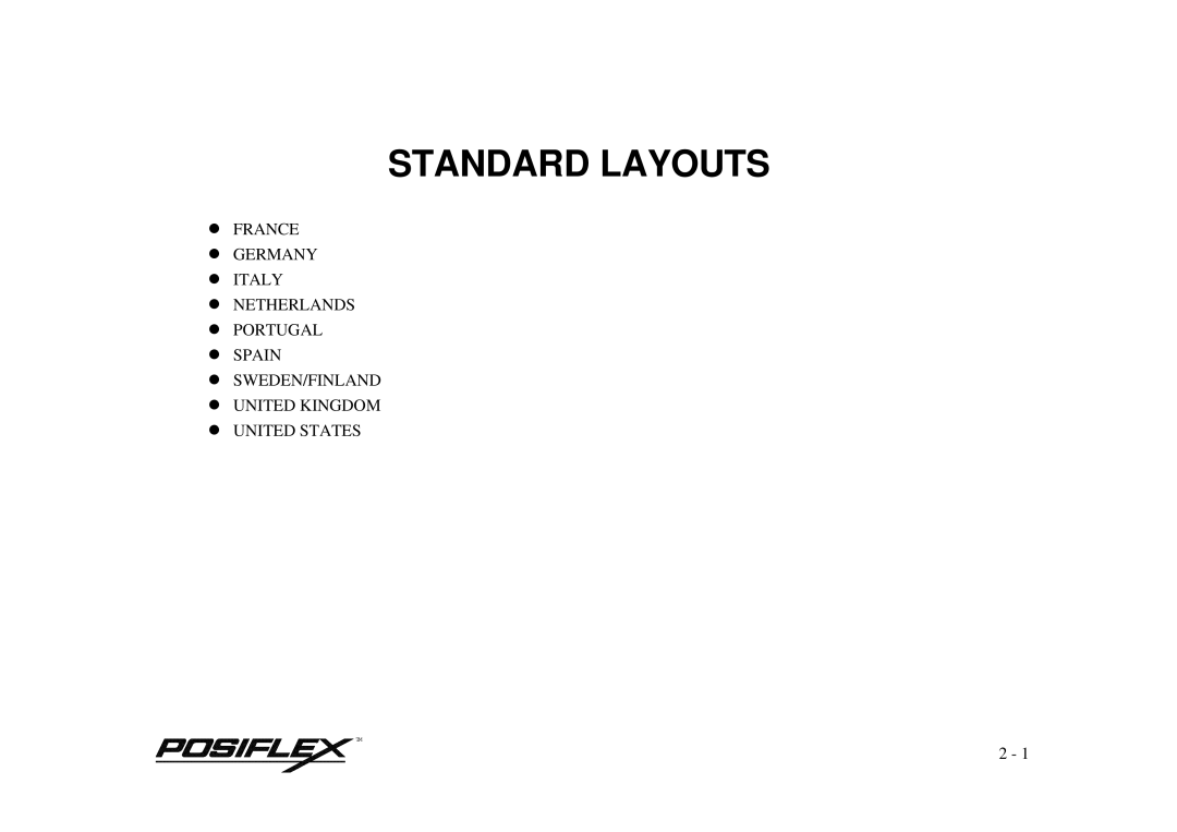 POSIFLEX Business Machines PST KB136 manual Standard Layouts 