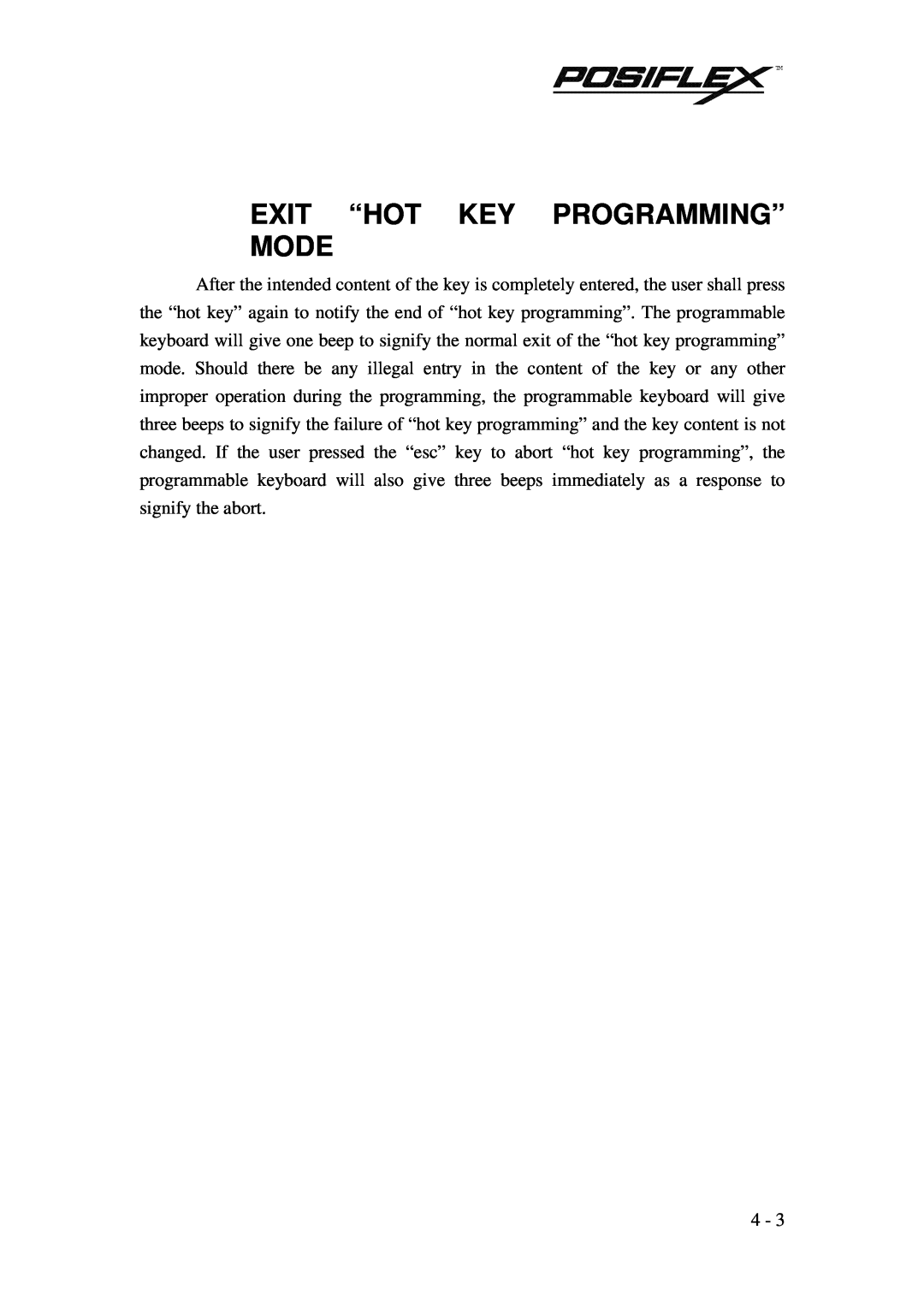 POSIFLEX Business Machines PST KB136 manual Exit “Hot Key Programming” Mode 