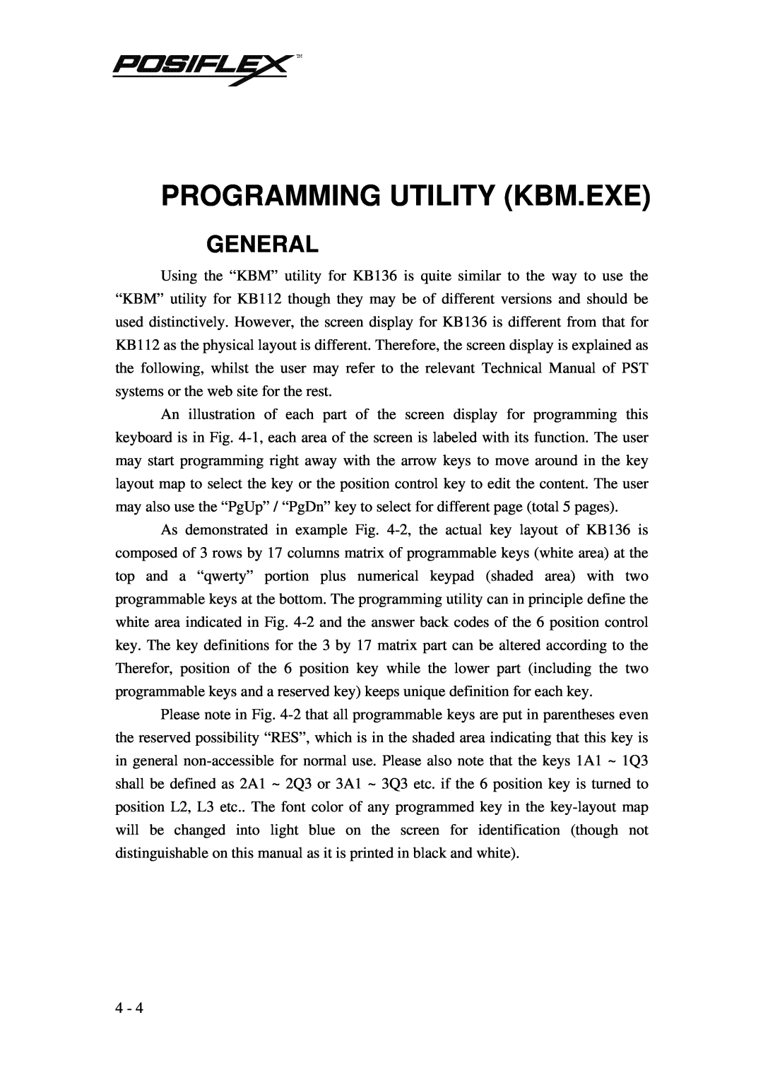 POSIFLEX Business Machines PST KB136 manual Programming Utility Kbm.Exe, General 