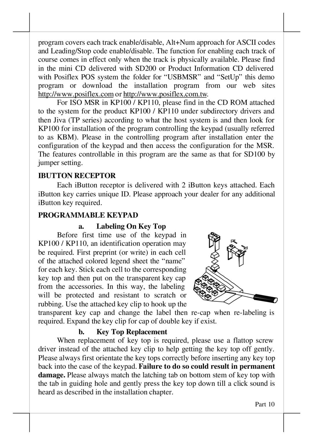 POSIFLEX Business Machines PD302, SD100 Ibutton Receptor, Programmable Keypad, Labeling On Key Top, Key Top Replacement 