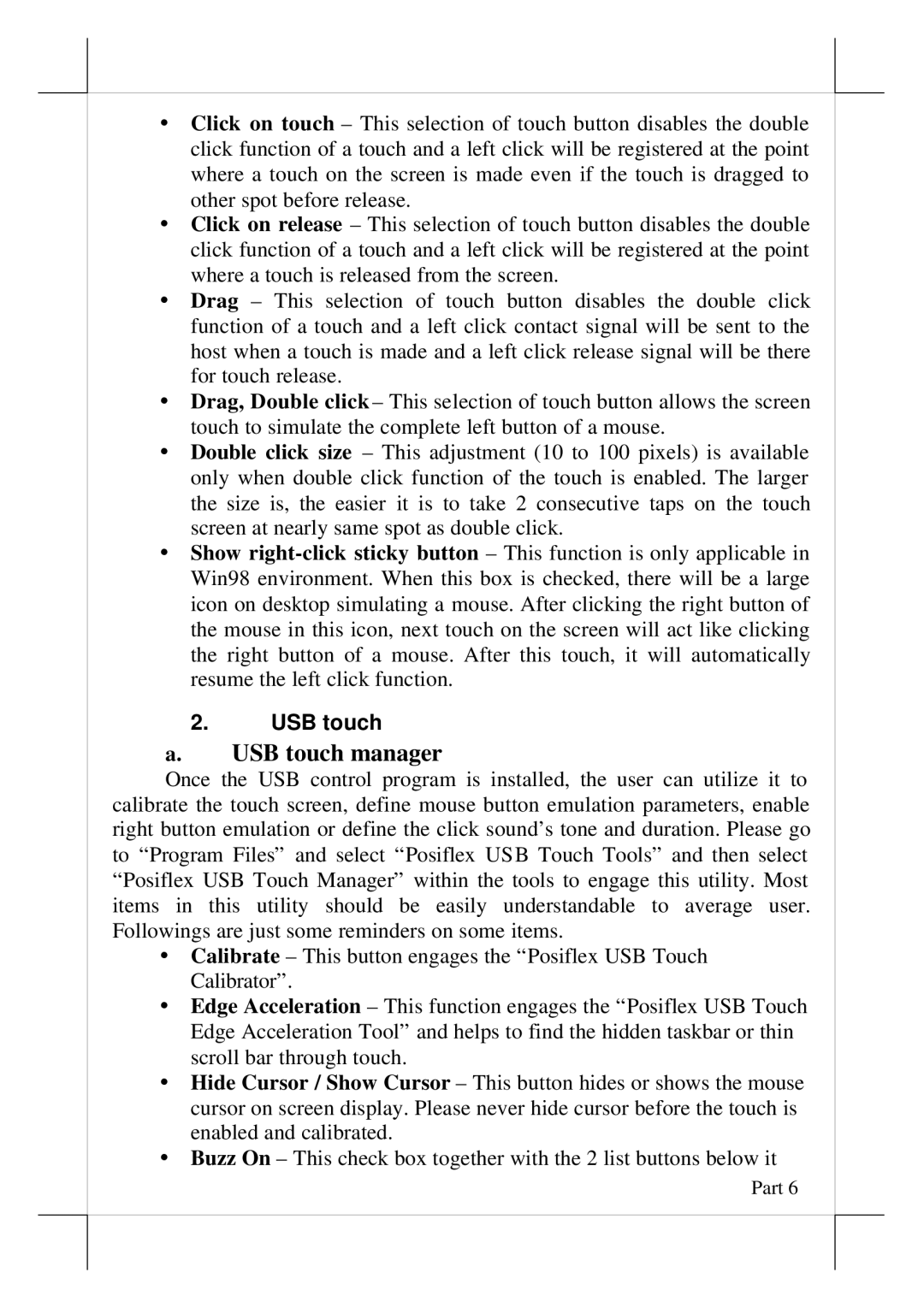 POSIFLEX Business Machines TM-7112, LM-7112 user manual USB touch manager 