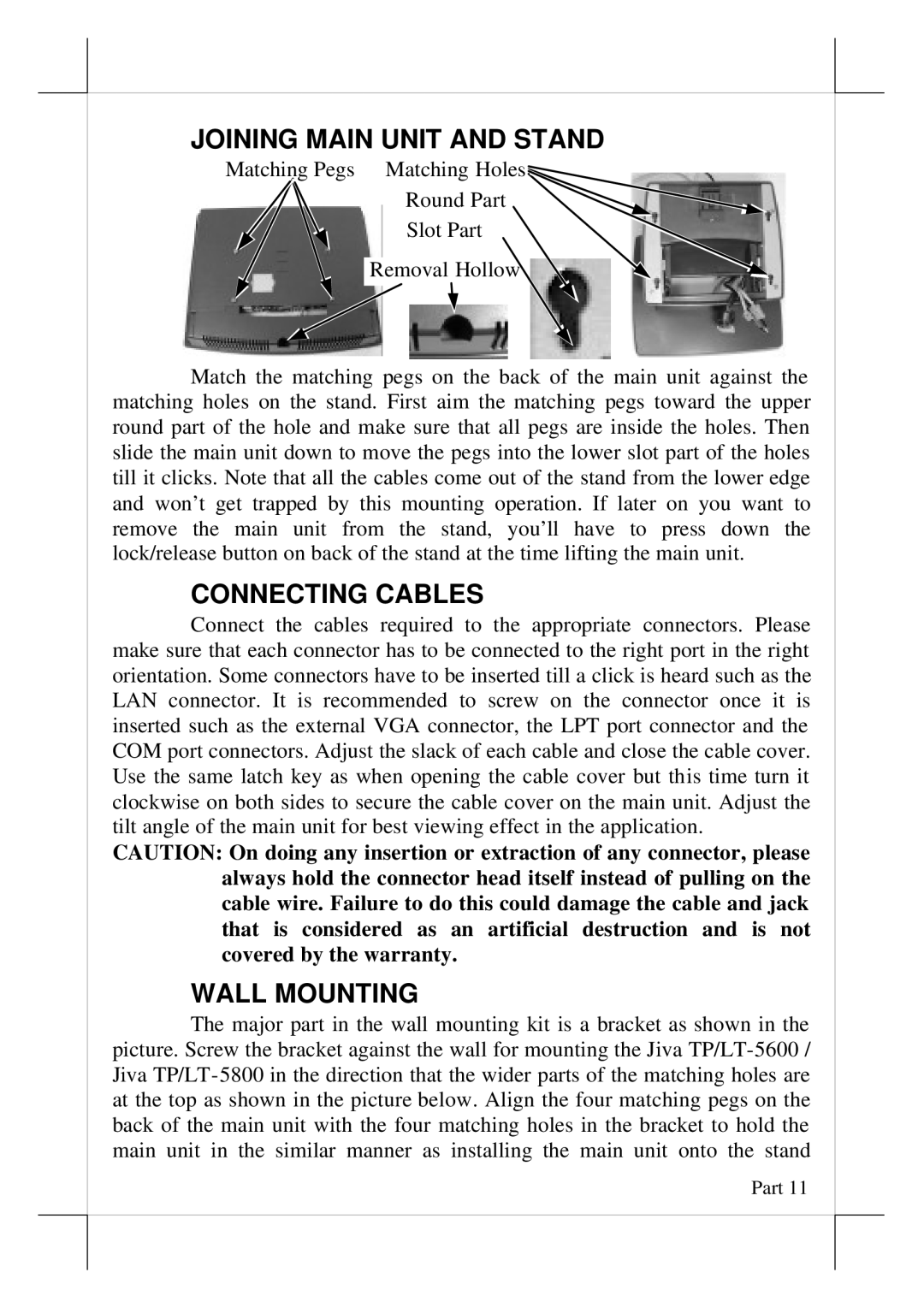 POSIFLEX Business Machines 5600, Touch Terminal, 5800 Joining Main Unit and Stand, Connecting Cables, Wall Mounting 