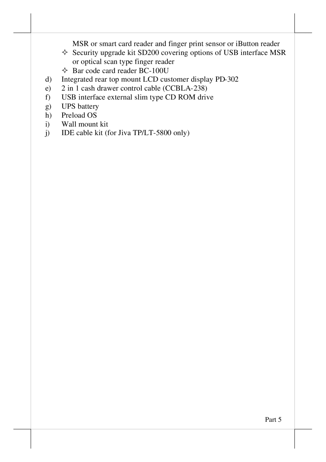 POSIFLEX Business Machines 5600, Touch Terminal, 5800 user manual Part 